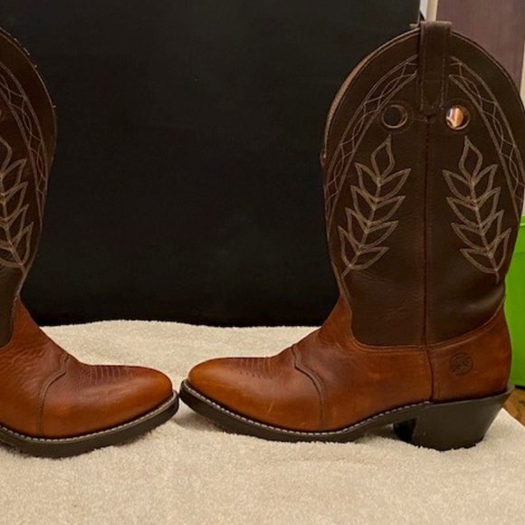 Double-H AG7 Work Western Men Sz 8 D Boot Leather Roper Cowboy Brown USA Made - Picture 3 of 7